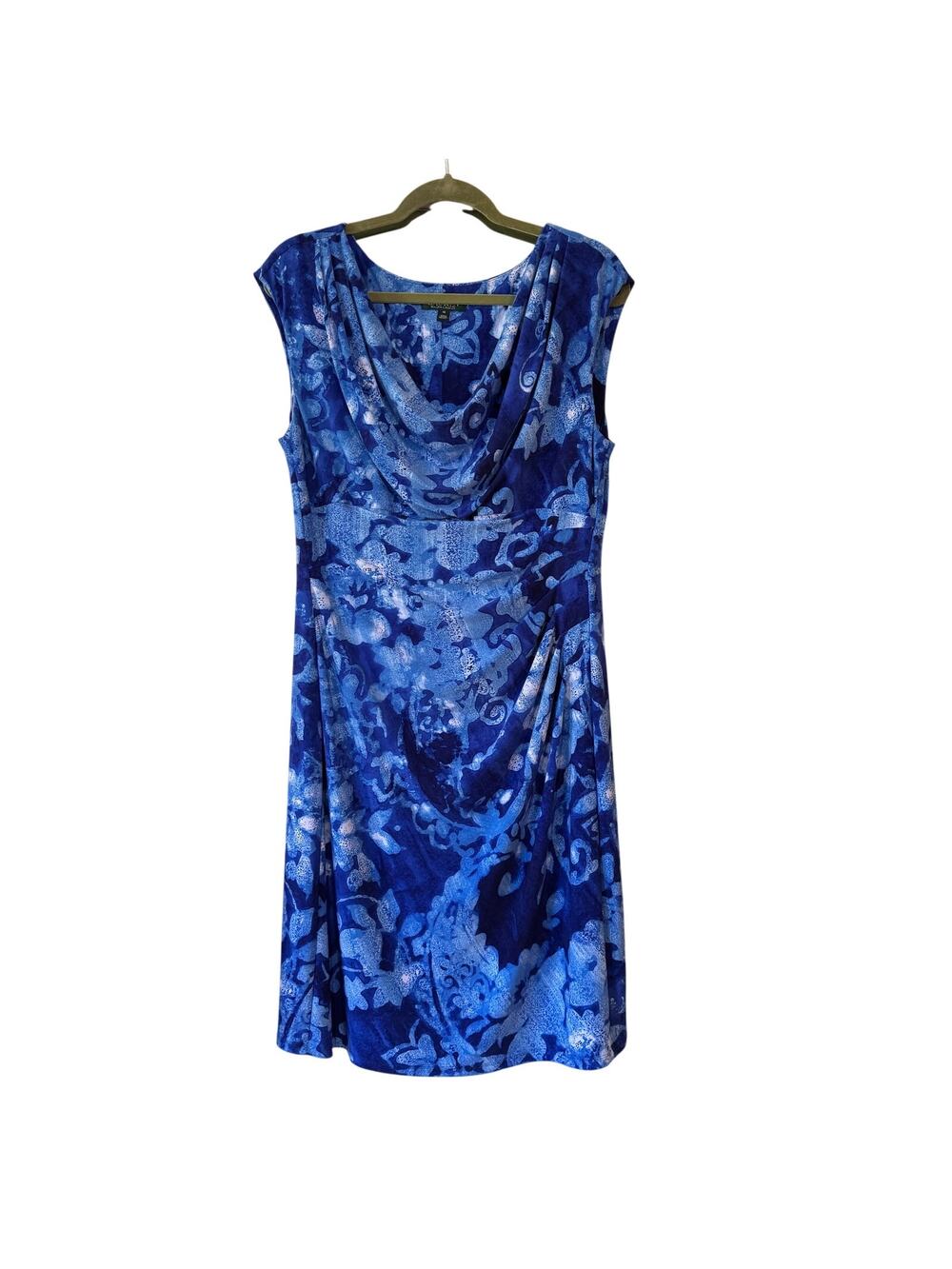 Ralph Lauren Blue Cowl Drape Neck Bodycon Slinky Sleeveless Ruched Dress Size 16